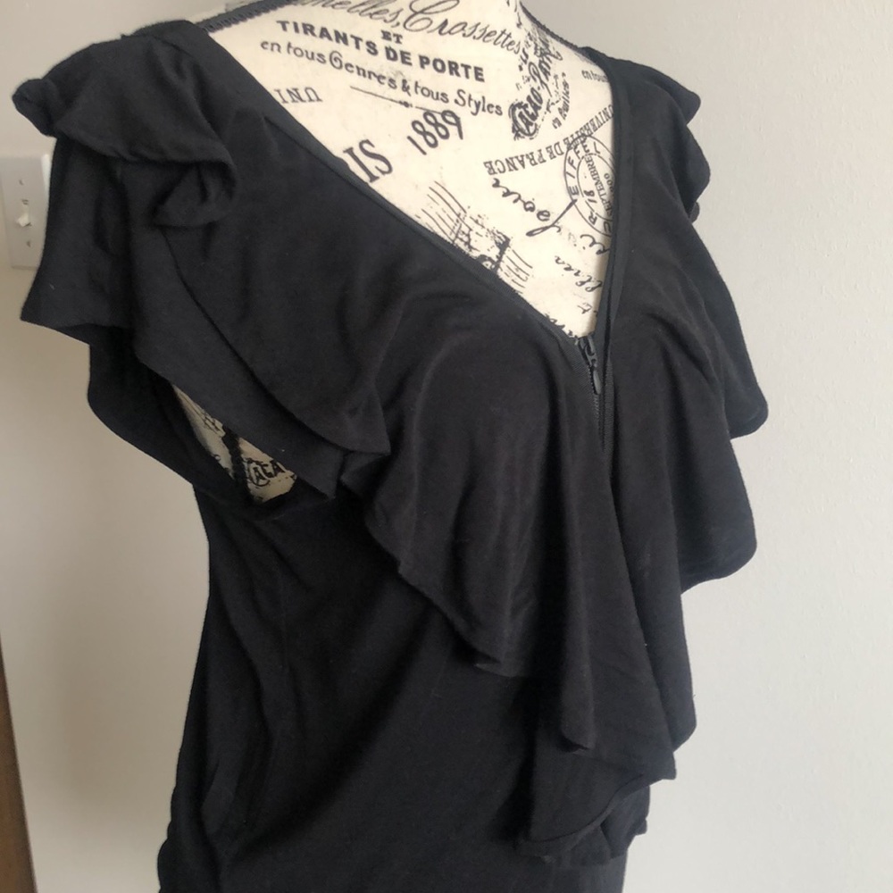 Theory Amilay black knit top blouse zipper detail Size Small